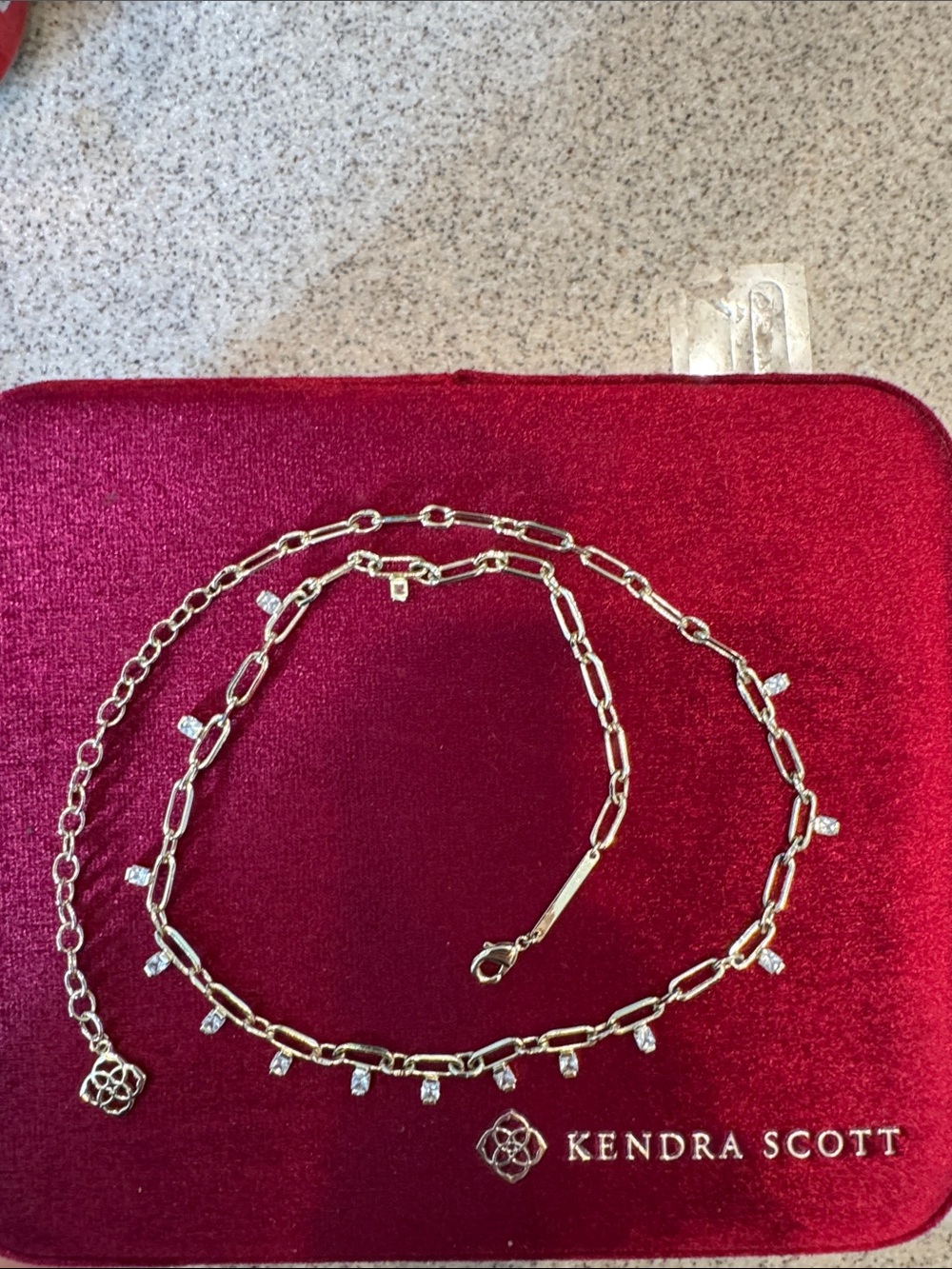 Kendra Scott Gold Chain Necklace with Clear Crystal Drops